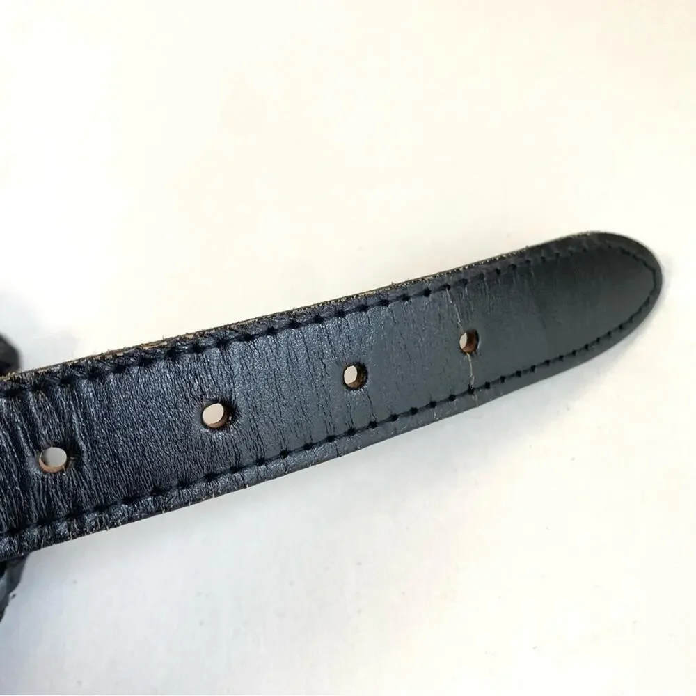 Vintage Statement Belt Black Woven Leather Unisex Mens Womens Large‎